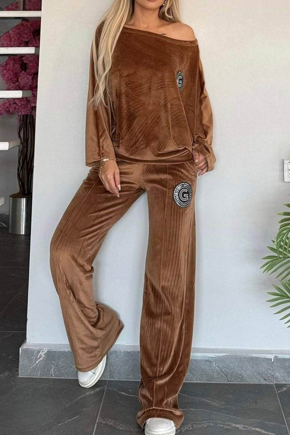 Long Sleeve Off Shoulder Top and Pants Set