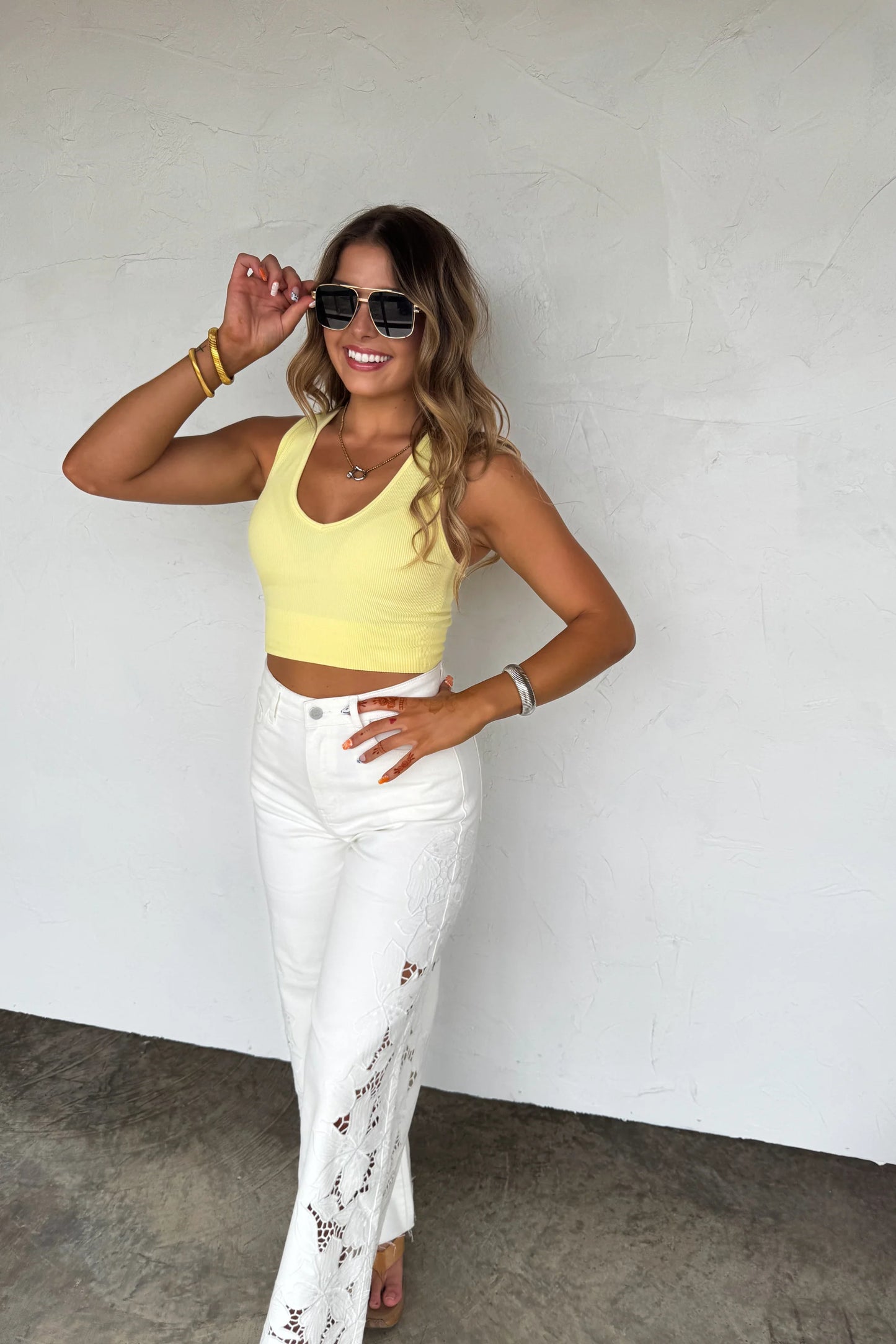 Embroidered Flower Lace Jeans With Floral