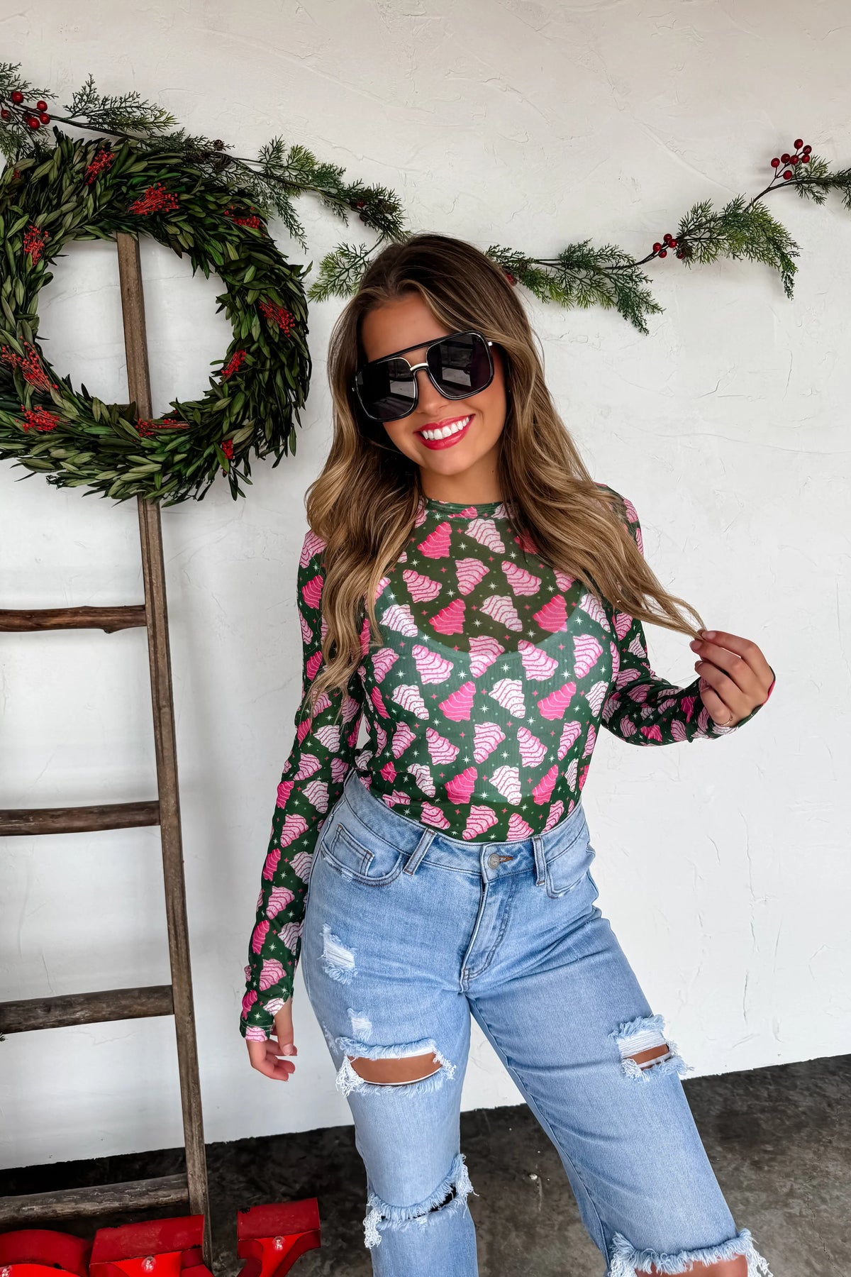 Cake Trees Christmas Mesh Top