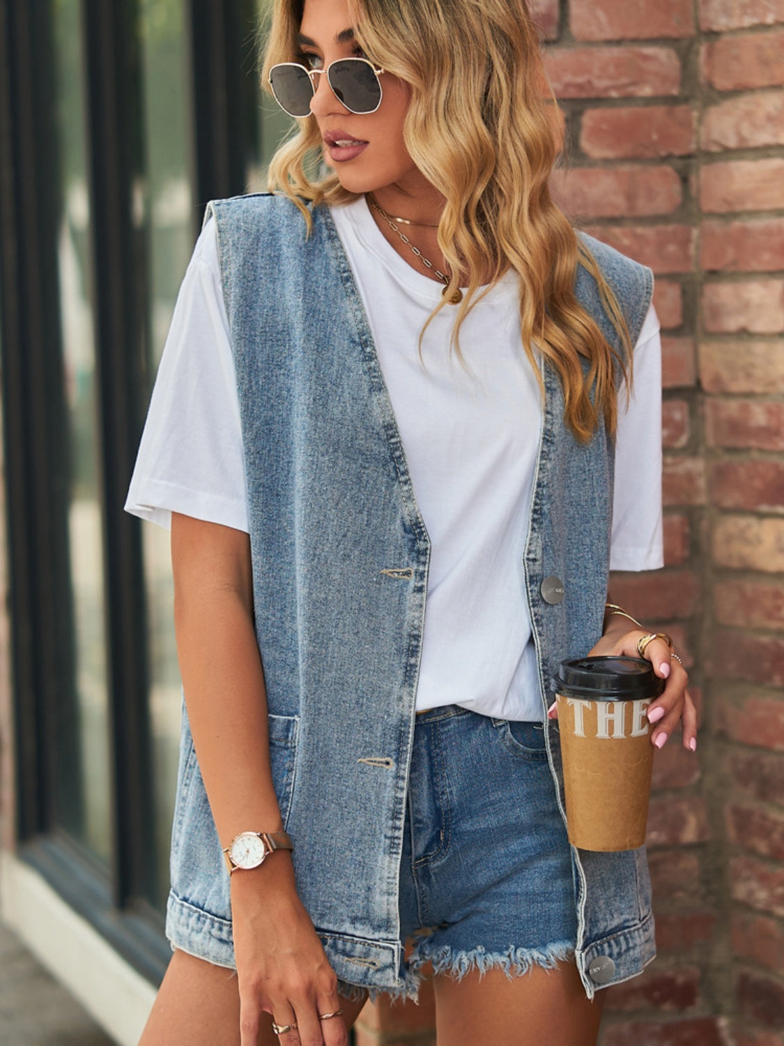 Button Denim Vest