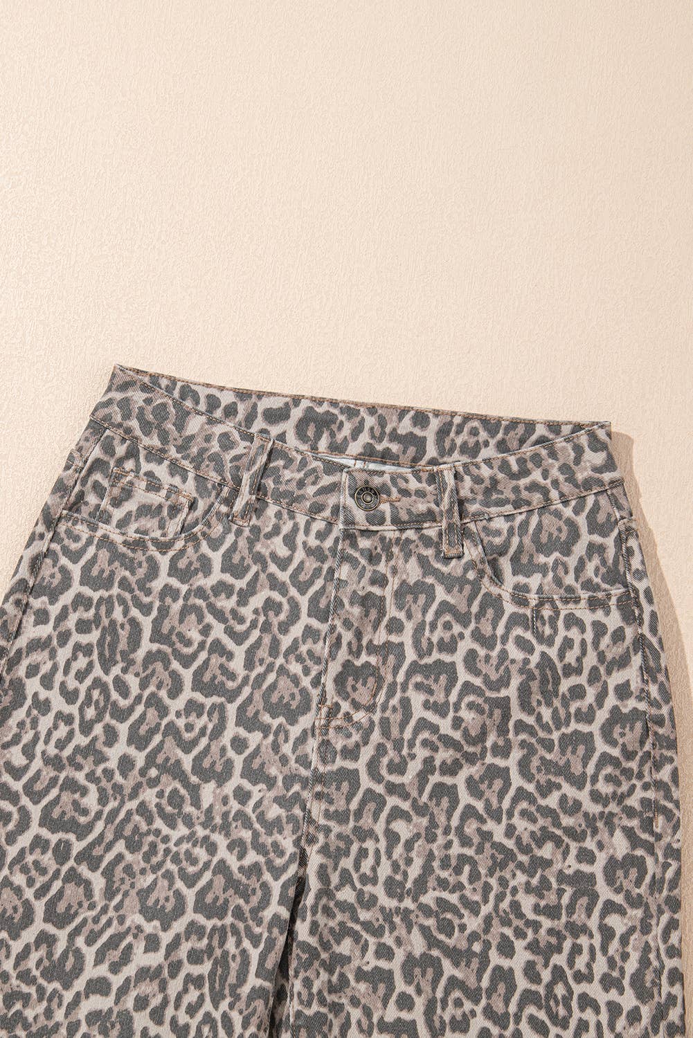 Leopard Frayed Wide Leg Jeans