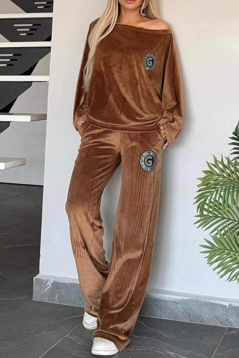 Long Sleeve Off Shoulder Top and Pants Set