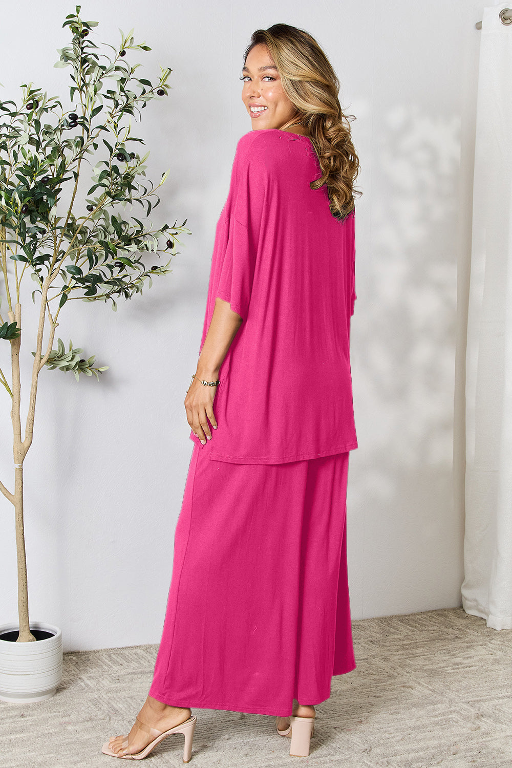 Slit Top and Pants Two Piece Set