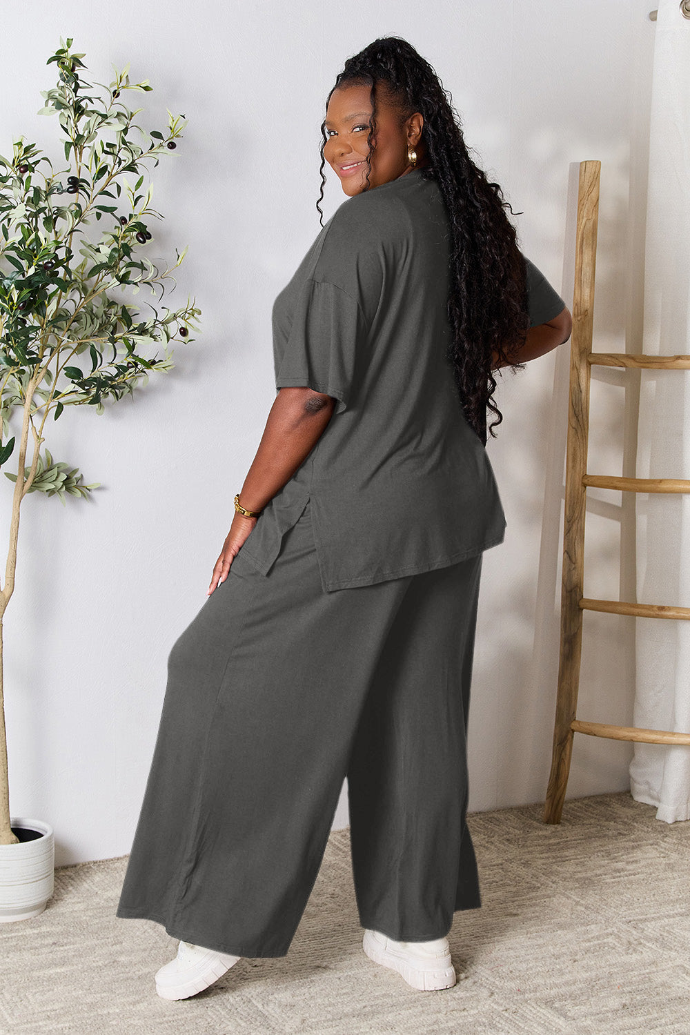 Slit Top and Pants Two Piece Set