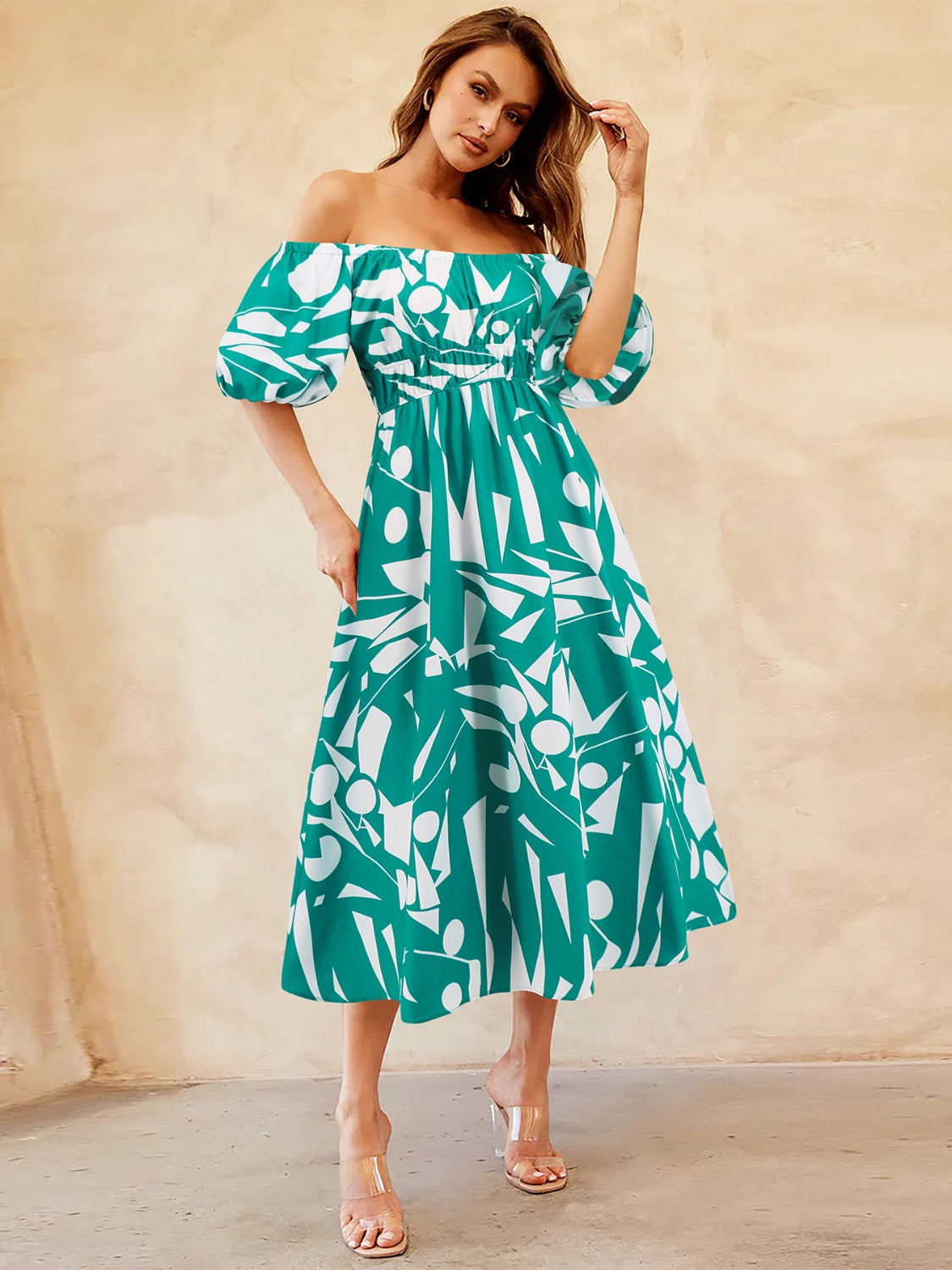 Off-Shoulder Balloon Sleeve Dress