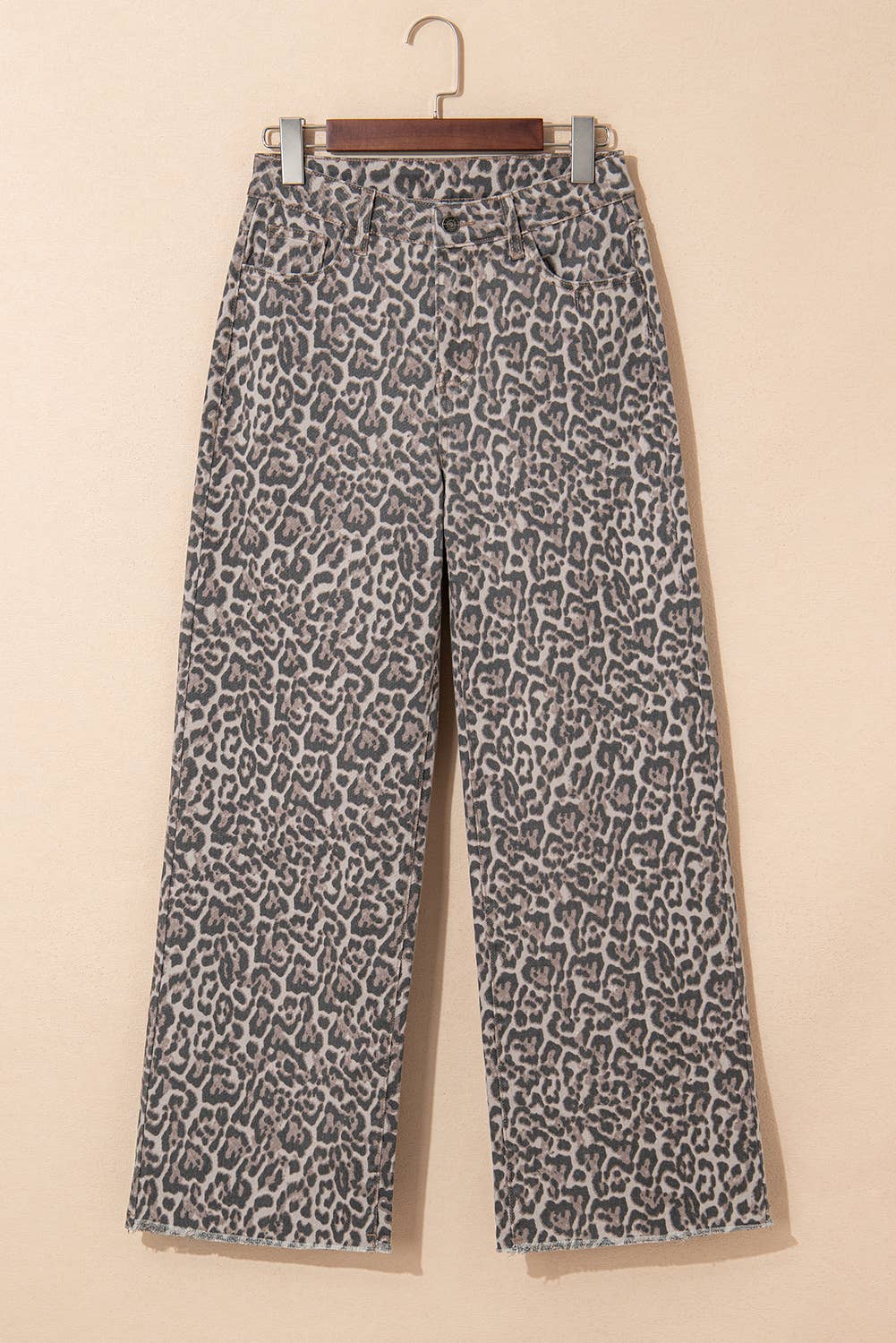 Leopard Frayed Wide Leg Jeans