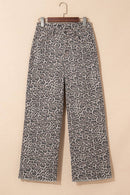 Leopard Frayed Wide Leg Jeans