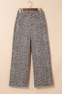 Leopard Frayed Wide Leg Jeans