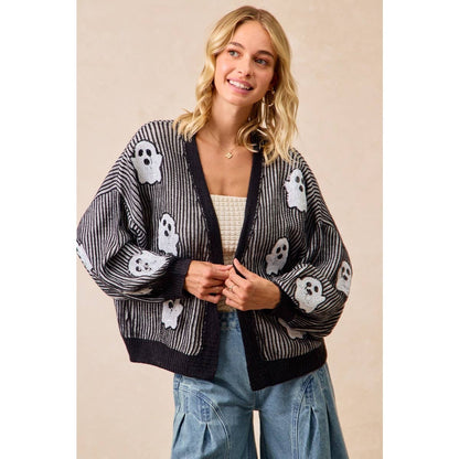 Halloween Themed Cardigan With Ghost Sequin Patch