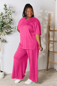 Slit Top and Pants Two Piece Set