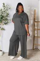 Slit Top and Pants Two Piece Set