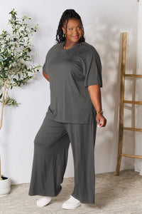 Slit Top and Pants Two Piece Set