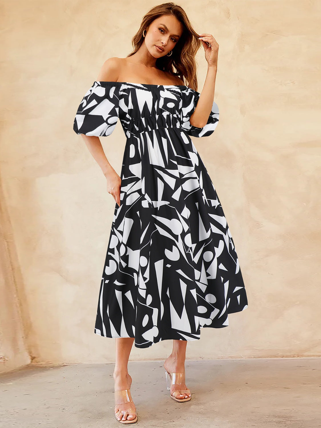 Off-Shoulder Balloon Sleeve Dress