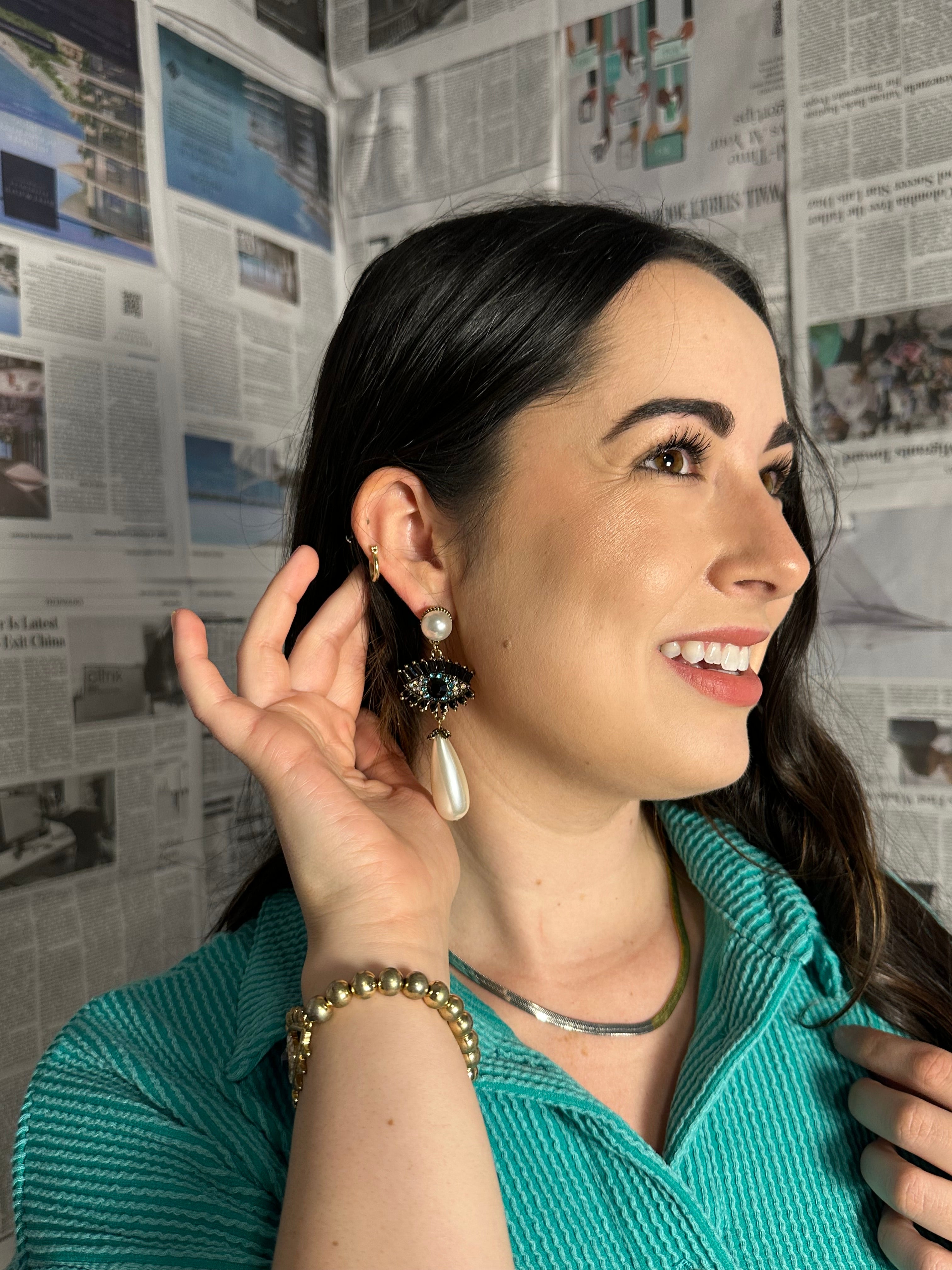 Susan Drop Pearl Eye Earrings