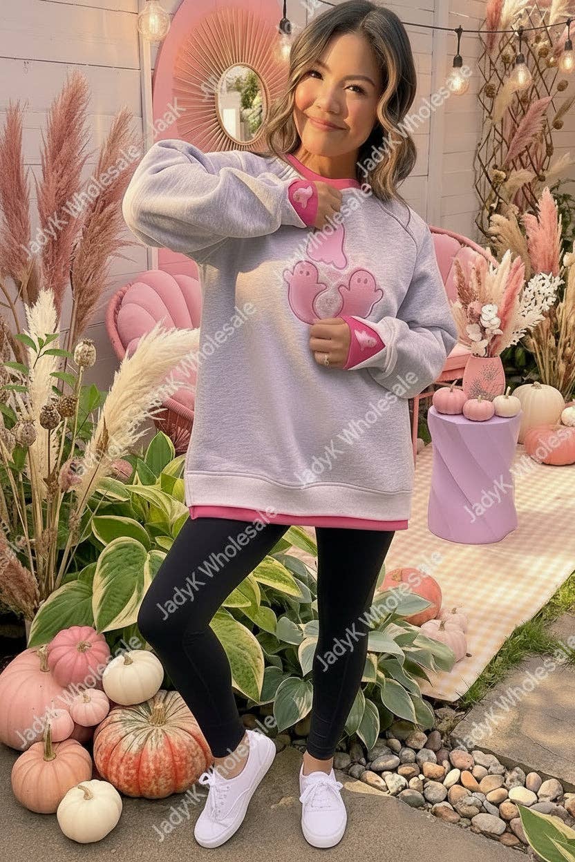 PRE-ORDER Ghosts LayerPop Double Cuff Sweatshirt Embroidered Ghosts
