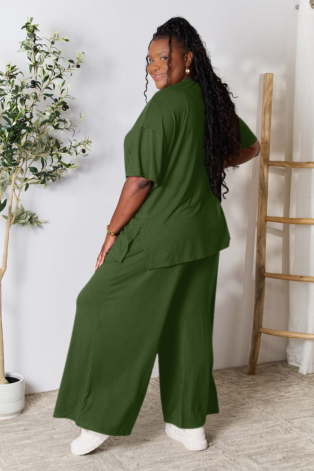 Slit Top and Pants Two Piece Set