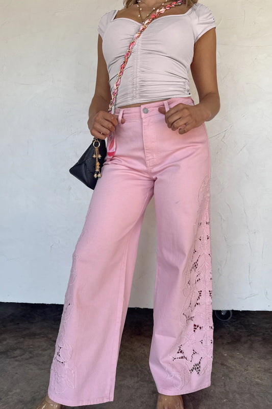 Embroidered Flower Lace Jeans