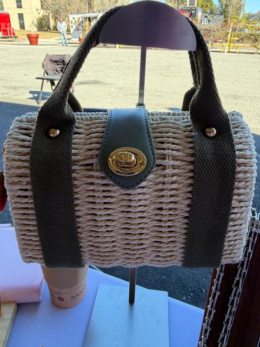 Straw Woven Two Tone Bag