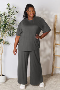 Slit Top and Pants Two Piece Set