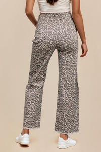 Leopard Frayed Wide Leg Jeans