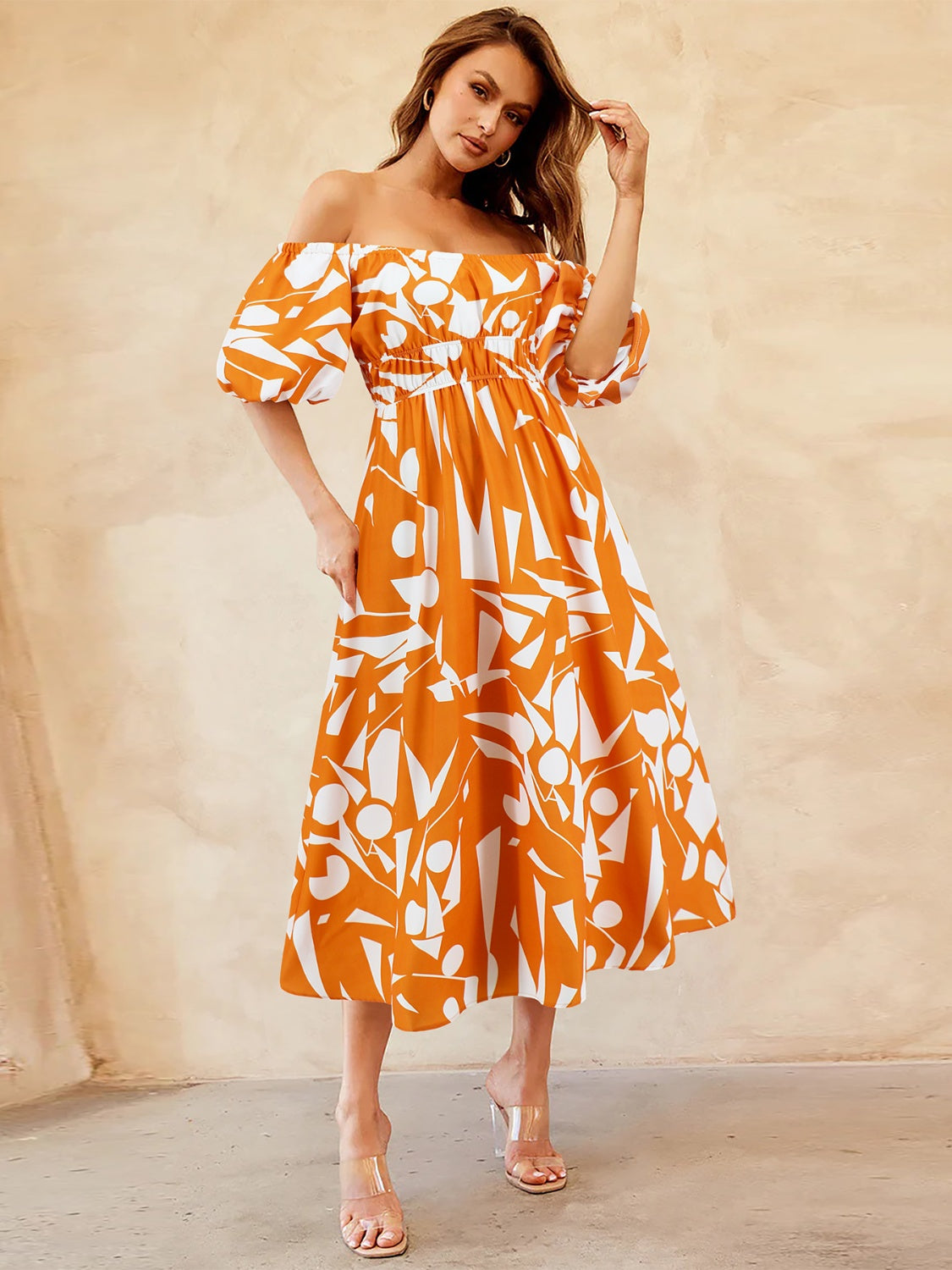 Off-Shoulder Balloon Sleeve Dress