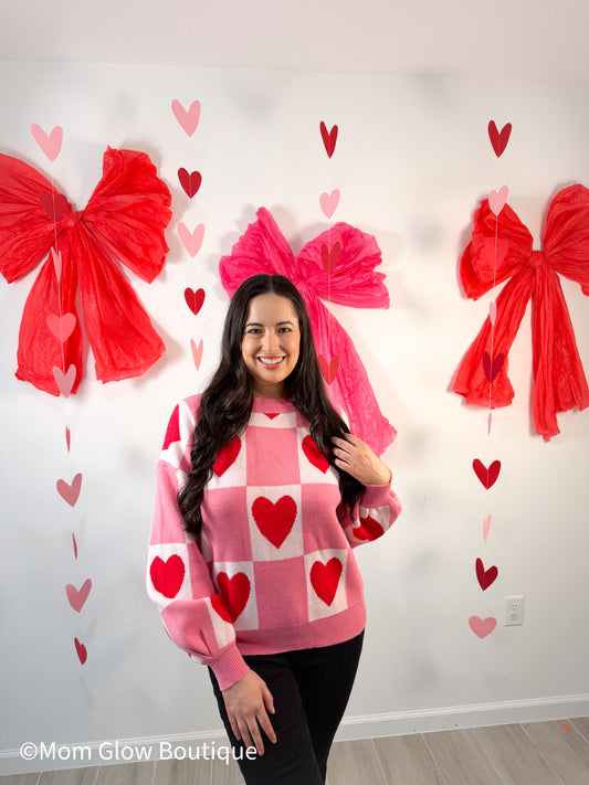 Heart Checkered Valentine Sweater