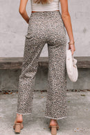 Leopard Frayed Wide Leg Jeans