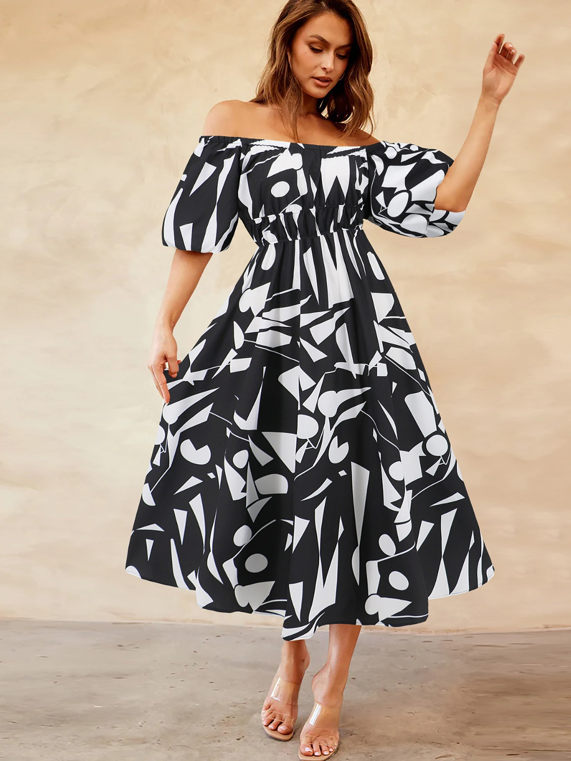 Off-Shoulder Balloon Sleeve Dress