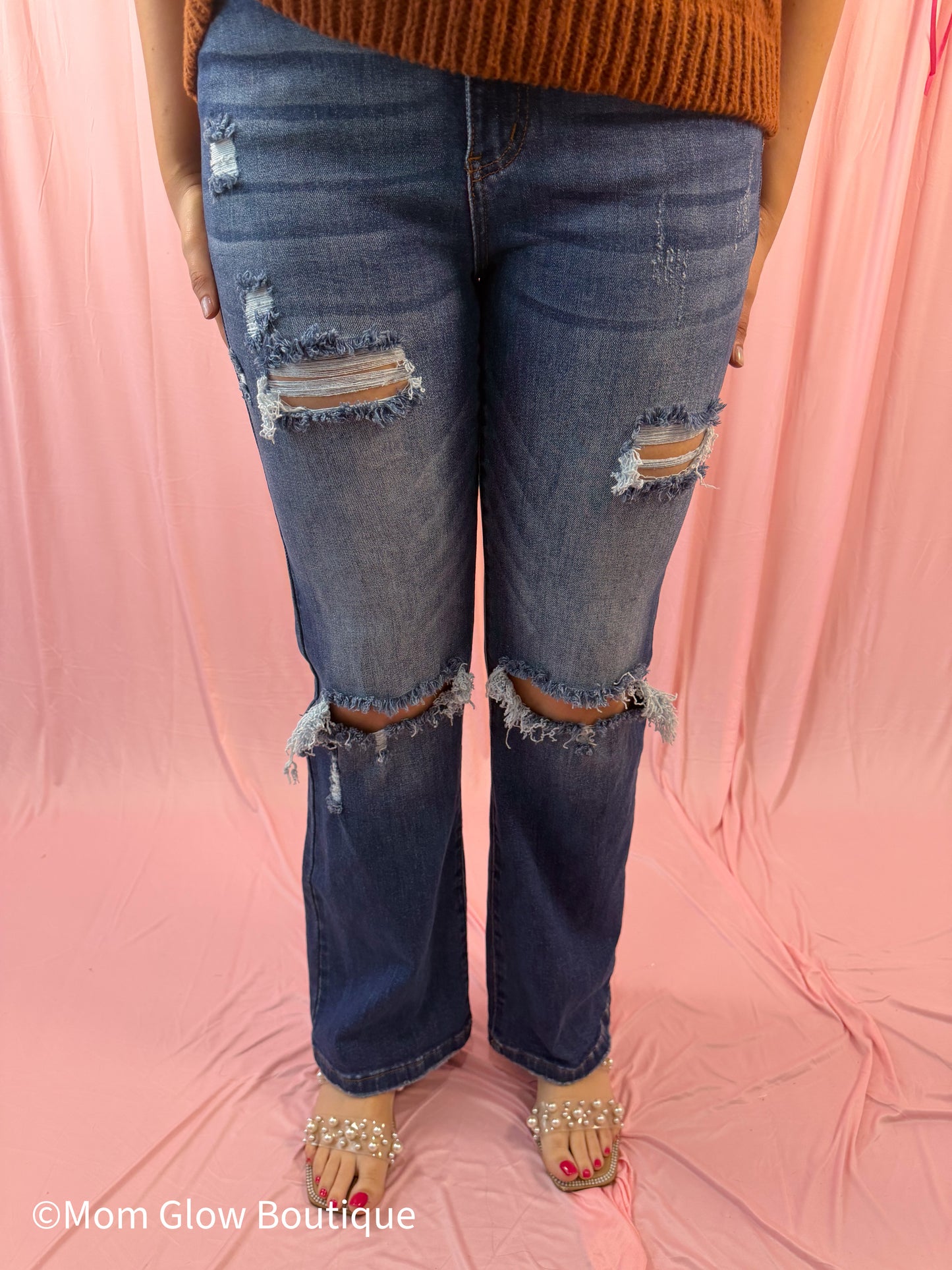 Distressed Straight Leg Jeans
