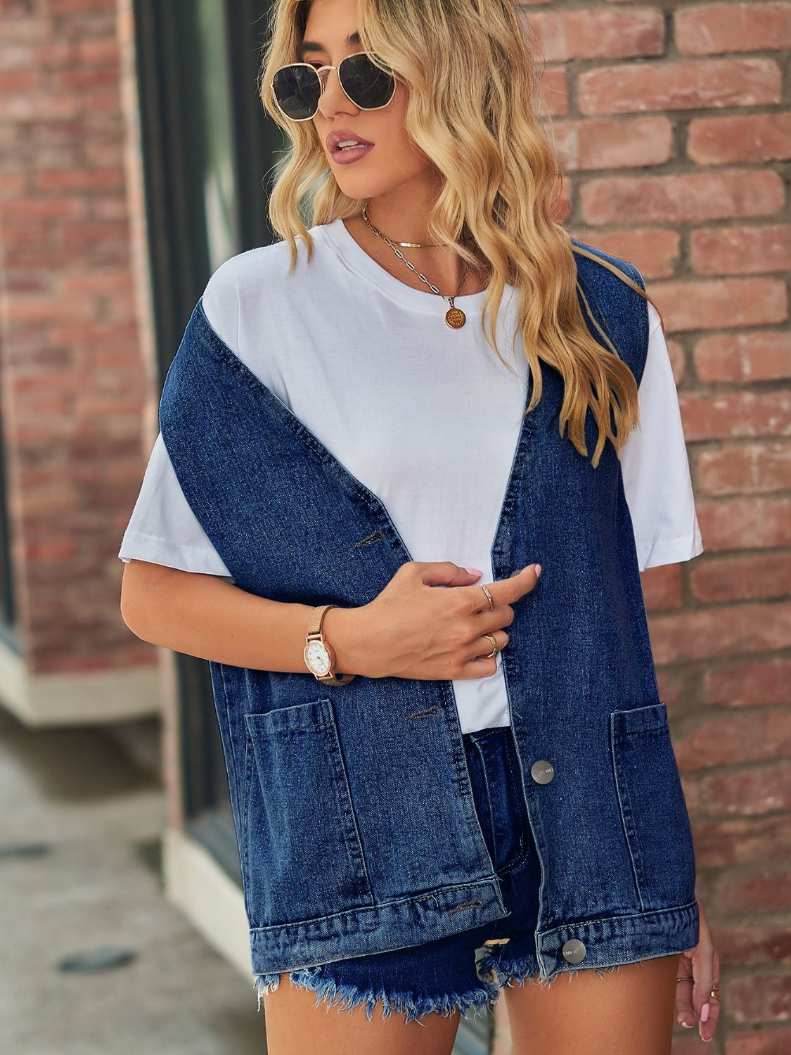 Button Up Denim Vest