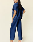 Double Take Full Size Texture Half Zip Short Sleeve Top and Pants Set