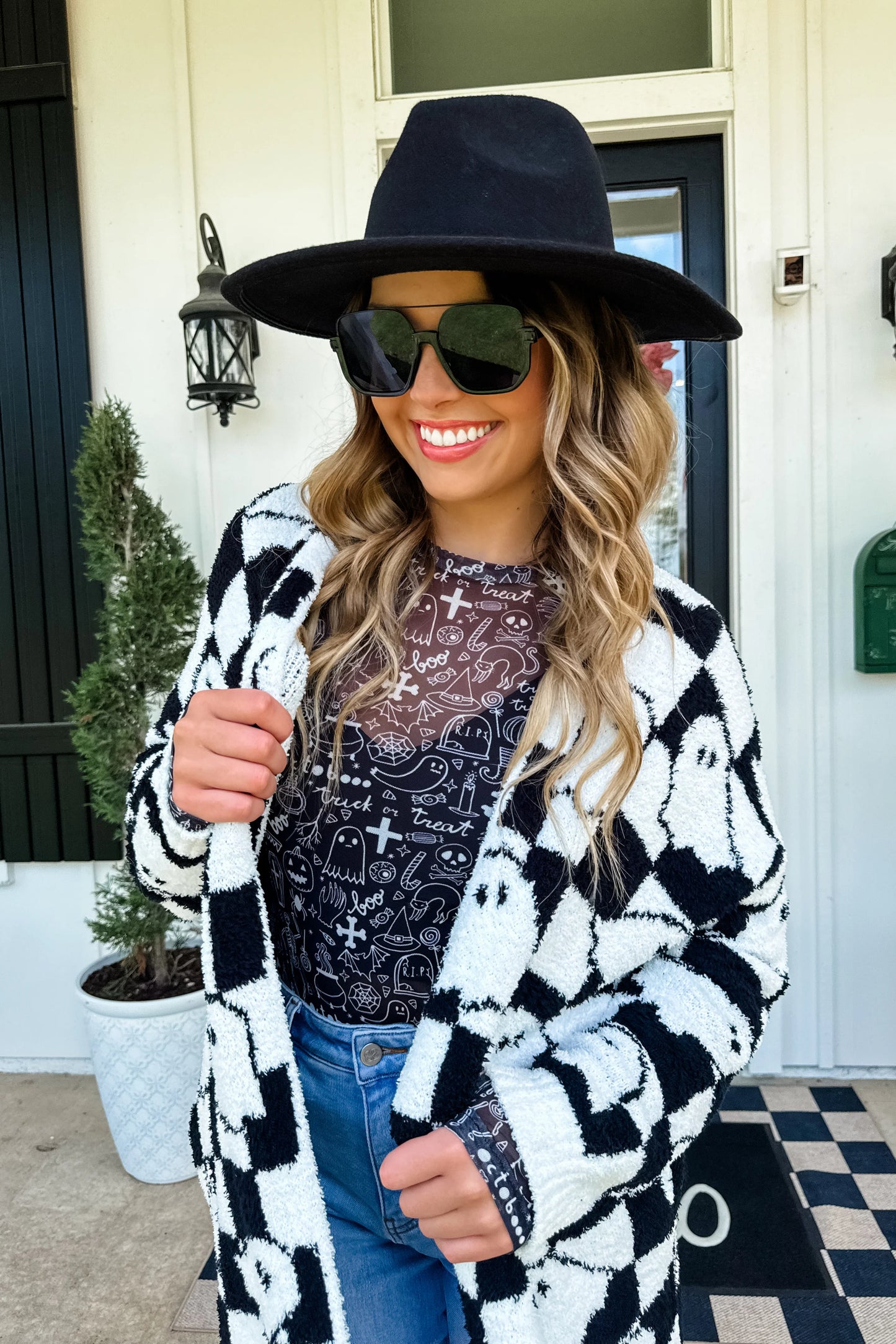 One Size Checkered Ghost Cardigan