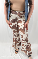 MOCHA COW PRINT FLARED PANTS