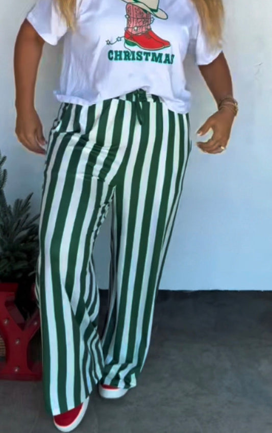 Christmas Green Striped Pants