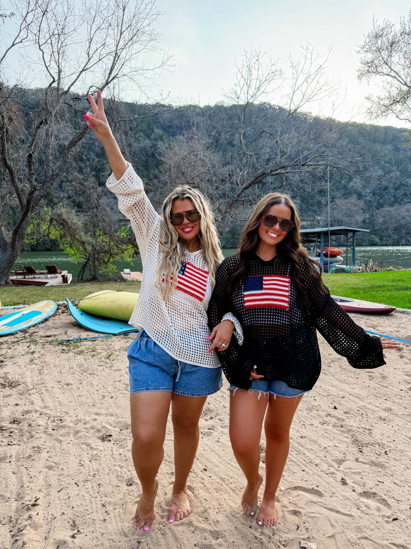 Freedom Flag Patch Pullover Knit Sweater With USA Flag