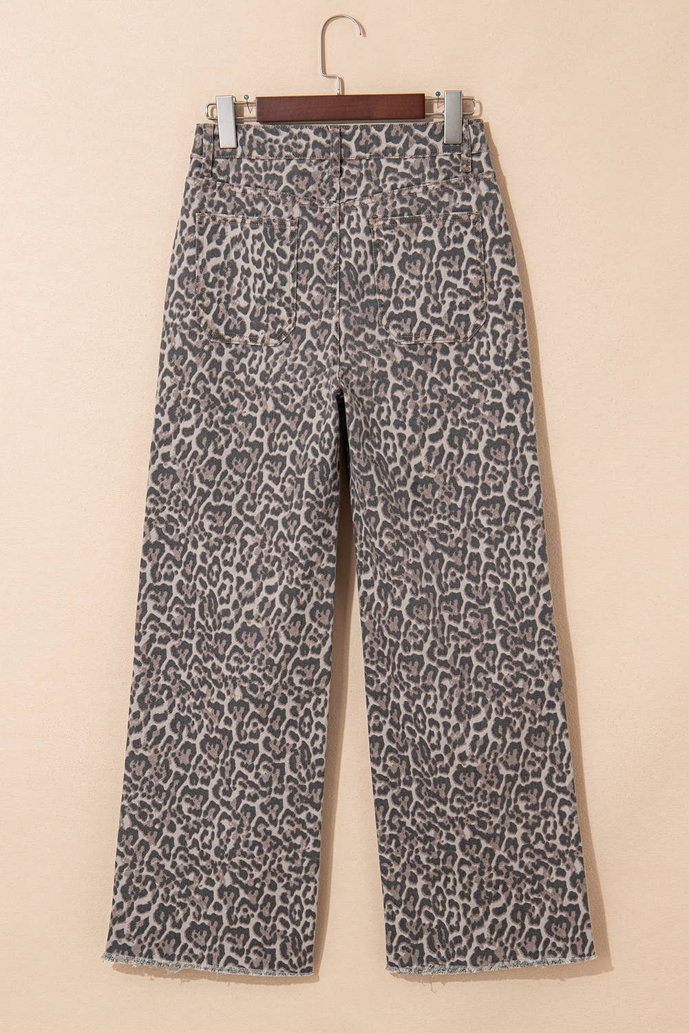 Leopard Frayed Wide Leg Jeans