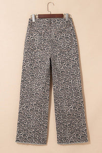 Leopard Frayed Wide Leg Jeans