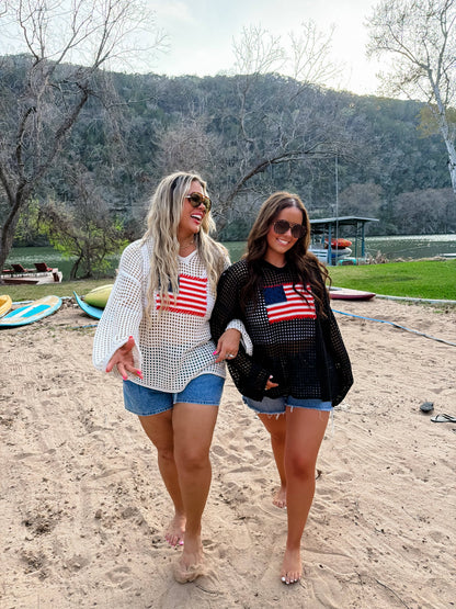 Freedom Flag Patch Pullover Knit Sweater With USA Flag