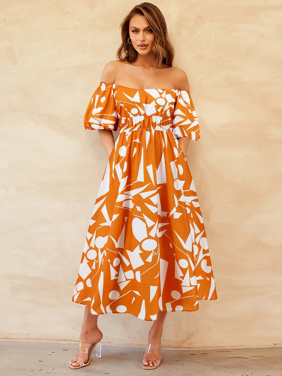 Off-Shoulder Balloon Sleeve Dress