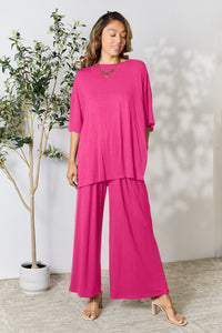 Slit Top and Pants Two Piece Set
