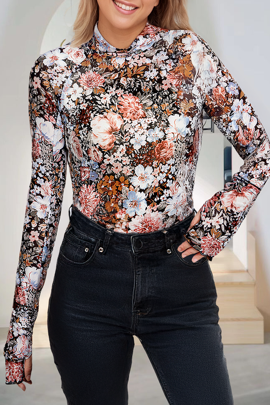 Floral Long Sleeve Mesh Blouse