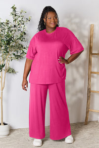 Slit Top and Pants Two Piece Set