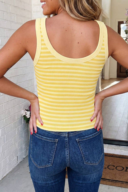 LAS Striped Ribbed Knit Tank Top Sleeveless Round Neck Slim Fit S to XL