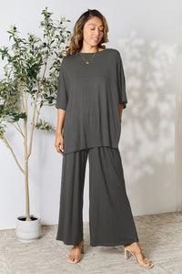 Slit Top and Pants Two Piece Set