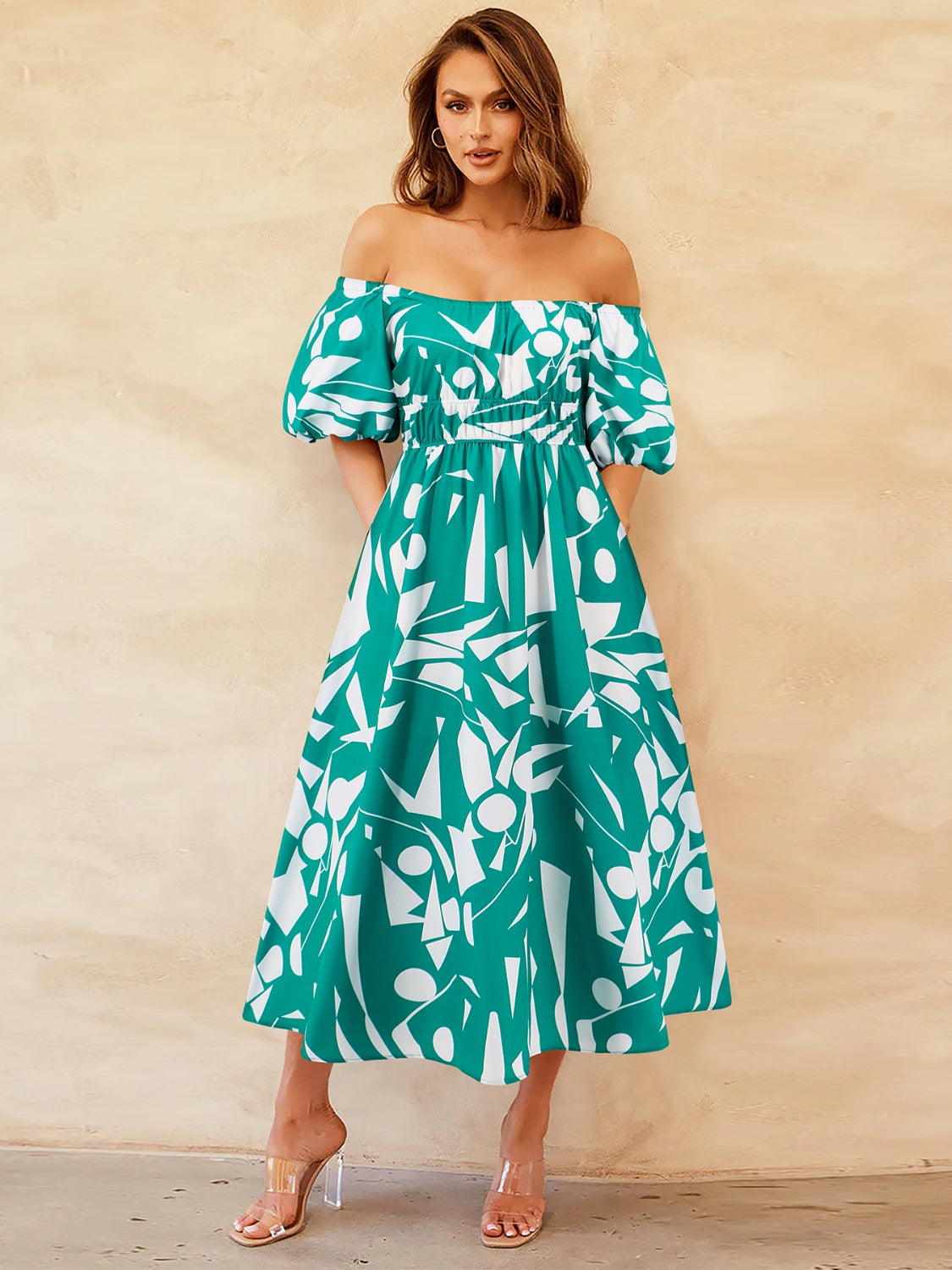 Off-Shoulder Balloon Sleeve Dress