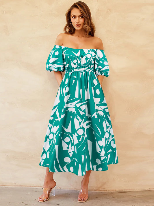 Off-Shoulder Balloon Sleeve Dress