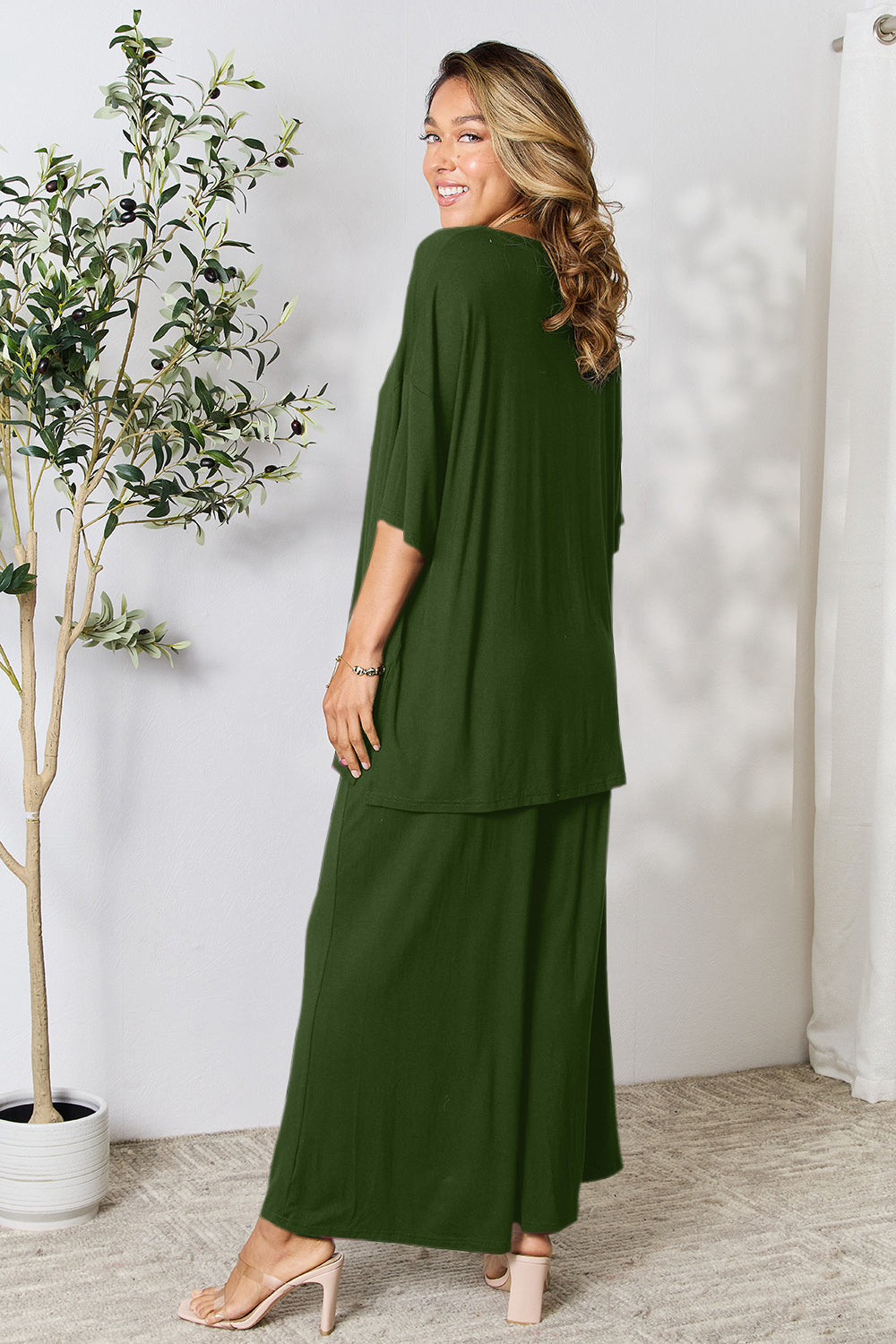 Slit Top and Pants Two Piece Set