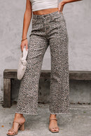 Leopard Frayed Wide Leg Jeans