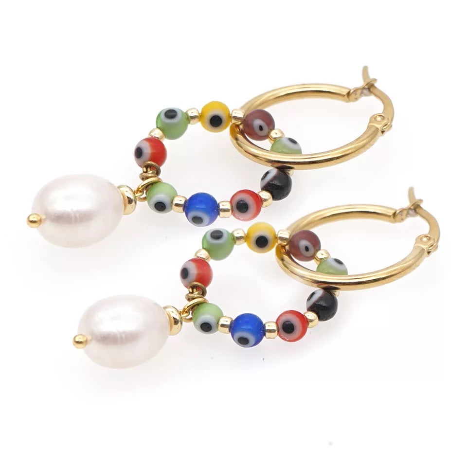 Cindy Eye Hoop Pearl Drop Earrings - StarLight Boutique | Everyday Fashion for Every Body Type