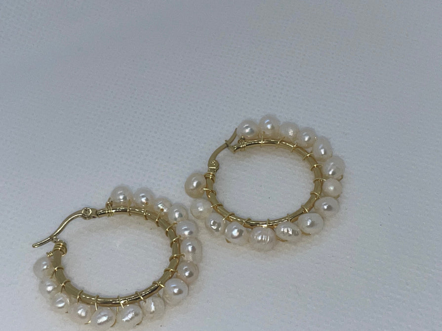 Natalie Pearl Hoop Earrings